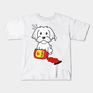 Cute white dog Spills Hot Sauce Tabasco Kids T-Shirt